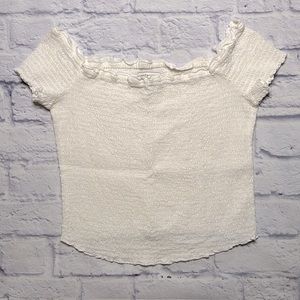 Abercrombie & Fitch White Smocked Stretchy Cap Sleeve Short Sleeve Top Size XL